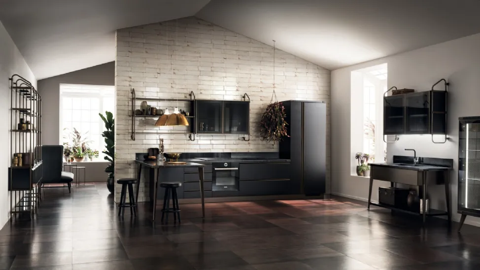 Cucina Moderna Diesel Open Workshop con Top in Corial Gravel di Scavolini