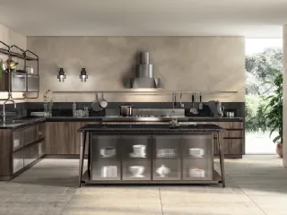 Cucina Moderna angolare con isola Diesel Open Workshop Noce Garden di Scavolini