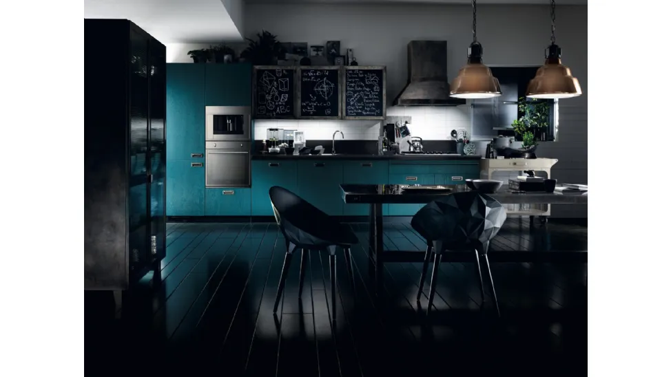 Cucina Moderna Diesel Social Kitchen in Rovere laccato Tempera Indigo di Scavolini