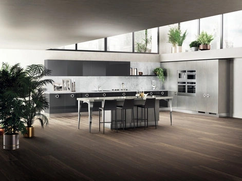 Cucina Moderna angolare Exclusiva 09 in laccato lucido Grigio Ferro di Scavolini