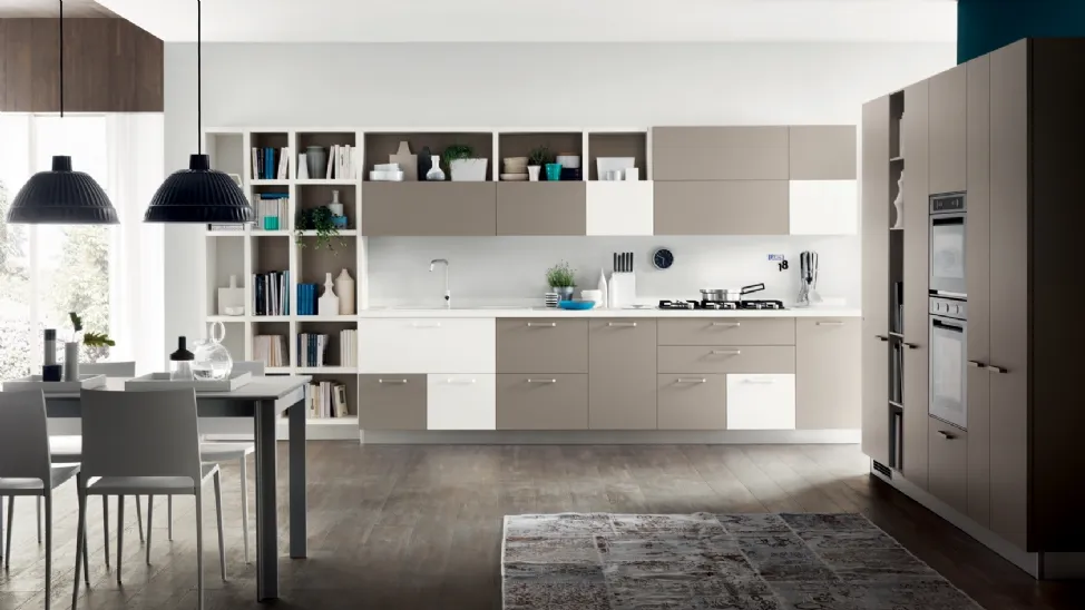 Cucina Moderna Foodshelf Grigio Selce e Bianco Puro di Scavolini