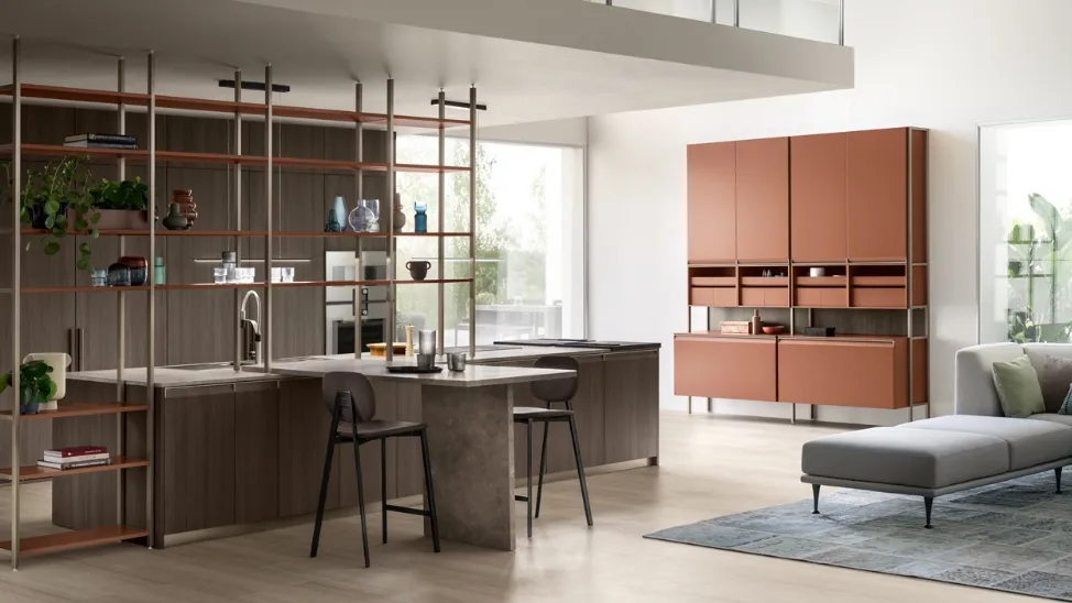 Cucina Moderna Formalia in Noce Arabica e laccato Ruggine di Scavolini