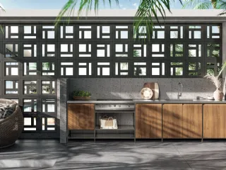 Cucina Moderna lineare in tek Formalia Outdoor 05 di Scavolini