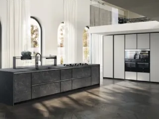 Cucina Moderna Jeometrica 06 in gres Nero Greco e Fenix Grigio Efeso di Scavolini