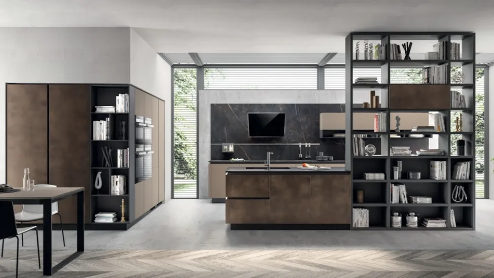 Cucina Moderna Liberamente Grigio Selce e Oxide Bronze di Scavolini