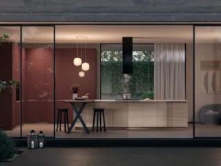 Cucina Moderna Lumina in vetro dogato Pas Dosé e Fenix Rosso Jaipur di Scavolini