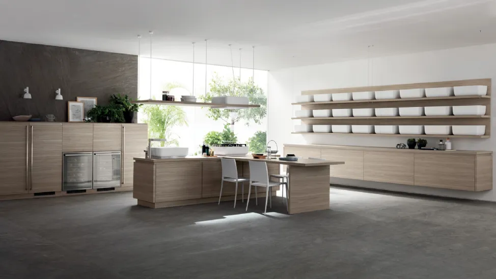 Cucina Moderna con isola e penisola Qi in Olmo Hono di Scavolini