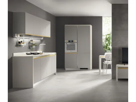 Cucina Moderna Dandy Plus Grigio Velo e maniglia Giallo Senape di Scavolini