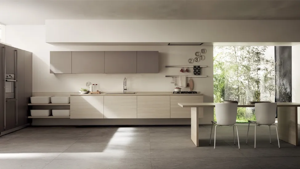 Cucina Moderna Qi in Olmo Kuuki e laccato Grigio Selce di Scavolini
