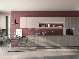 Cucina Moderna lineare con penisola Urban & Urban in decorativo Eucalipto Taj e decorativo Sabbia Easy di Scavolini