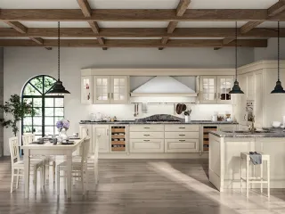 Cucina Shabby Chic angolare con penisola Baltimora in Frassino Bianco di Scavolini