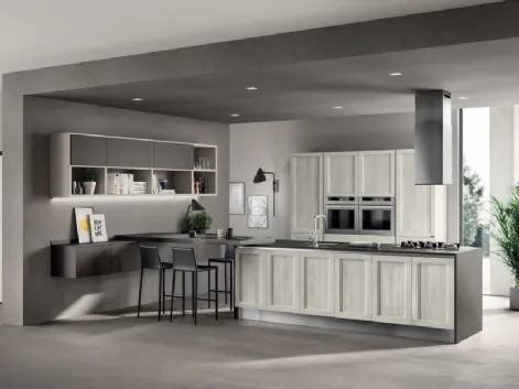 Cucina Shabby Chic lineare Evolution in decorativo Rovere Artic e laccato opaco grigio di Scavolini