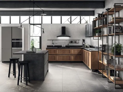 Cucina Shabby Chic angolare Evolution in decorativo Rovere Land e laminato Volcanic Ash di Scavolini
