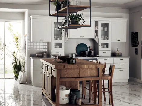 Cucina Shabby Chic Favilla con Isola in Rovere Nodato di Scavolini