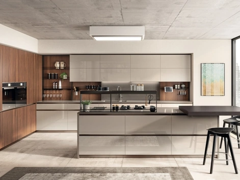 Cucina su misura con isola Boxi 02 Visone e Noce Sunset di Scavolini