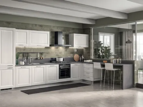 Cucina su misura angolare con penisola Family in decorativo Larice Neve di Scavolini