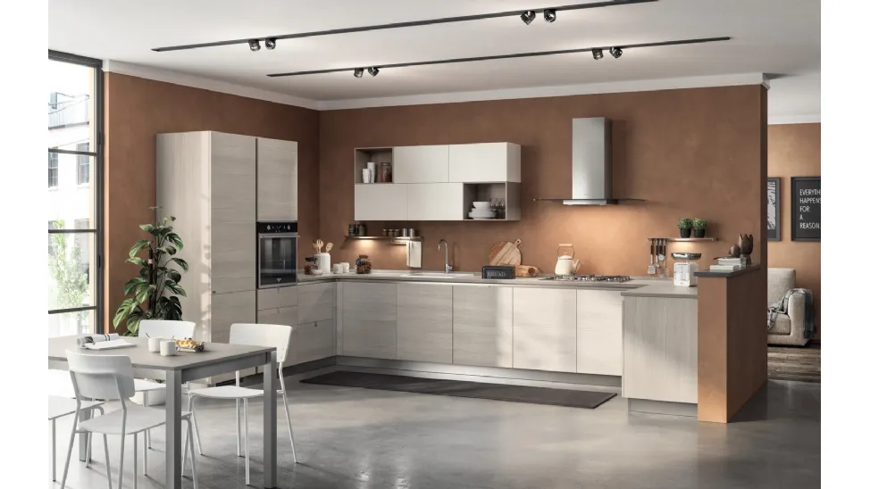 Cucina su misura Urban & Urban Minimal in decorativo Larice Pasha di Scavolini